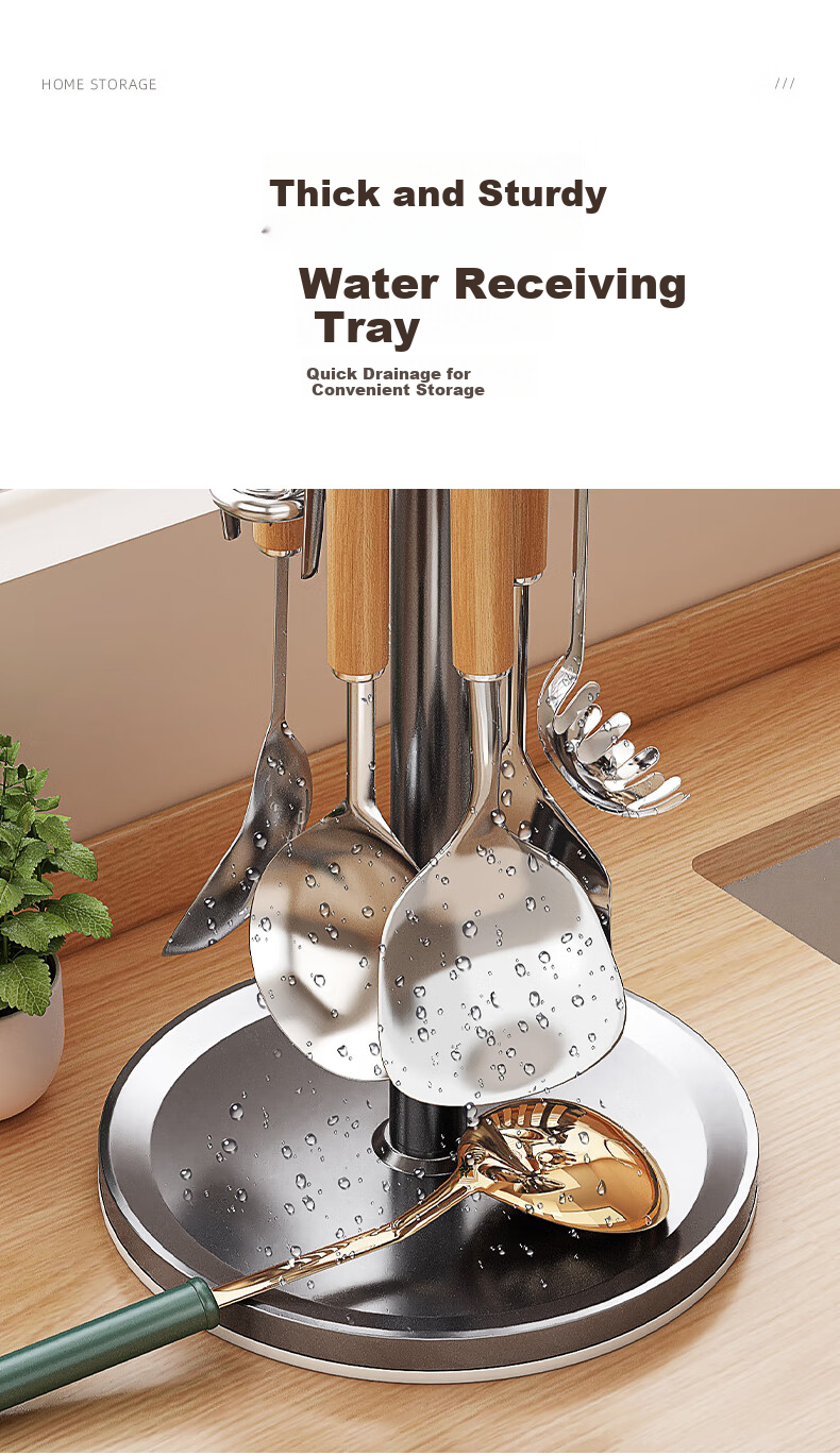 Jiadu Suction Cup Kitchen Rotating Hook, Space Aluminum No-Drill Wall-Mounted Utensil Storage Rack, Organizer Shelf 6