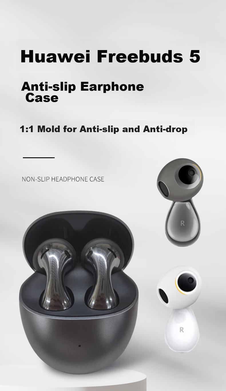 Masentek Earphone Ear Tips Protective Covers Compatible with Huawei FreeBuds 5/6 Bluetooth Earphones, Anti-Slip Silicone Protective Accessories Ultra-Thin Transparent Black 1
