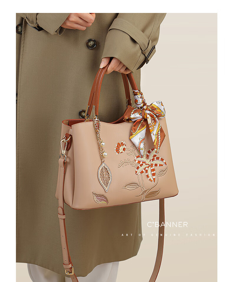 C.BANNER Leather Large Capacity Crossbody Shoulder Handbag Lightweight Luxury Gift for Women Girlfriend Birthday New Year 2