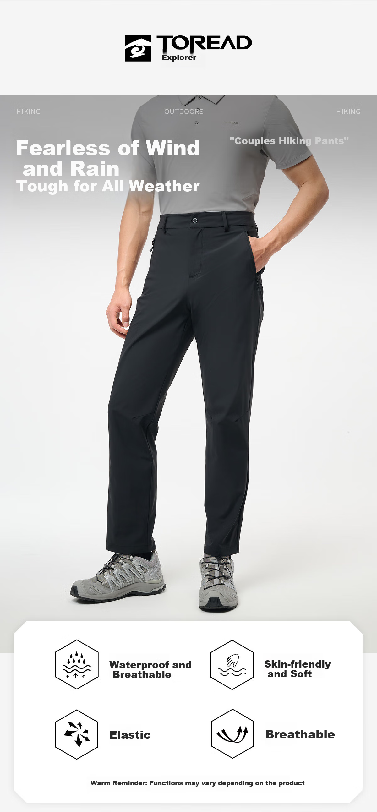 TOREAD Functional Pants for Men, Spring And Summer Outdoor Elastic Breathable Quick-Dry Trousers, Casual Hiking And Mountaineering Pants TAMMEN81823 1