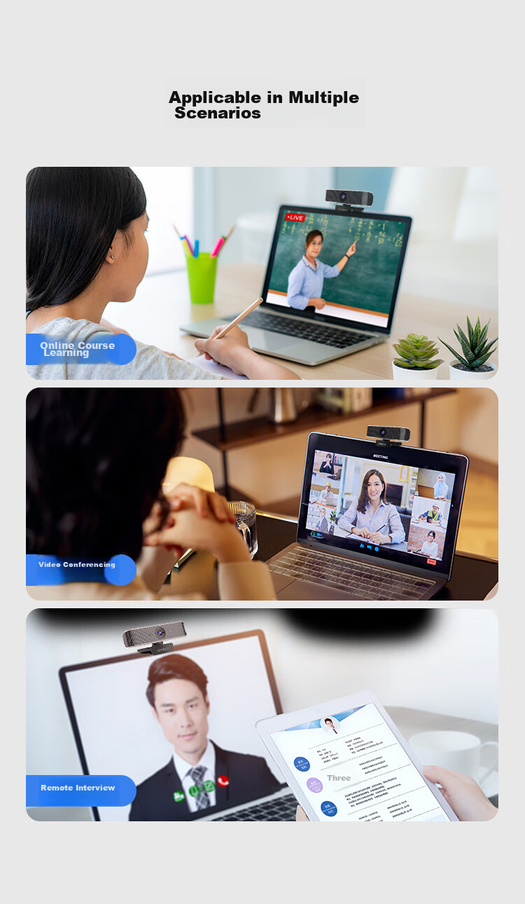 Aoni Computer Webcam, 1080P HD, Fixed Focus Mode, Student Online Class Video HD 1080P with Microphone, Desktop And Laptop USB Plug-And C16 4