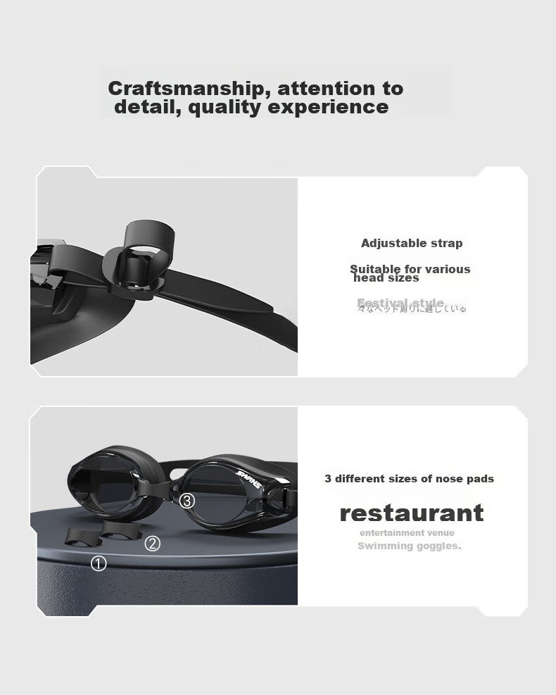 SWANS Swimming Goggles, Imported from Japan, Waterproof And Anti-Fog, High Definition Clear Lens, Large Frame for Adults, Professional Diving, SW45-7 White And Black 8