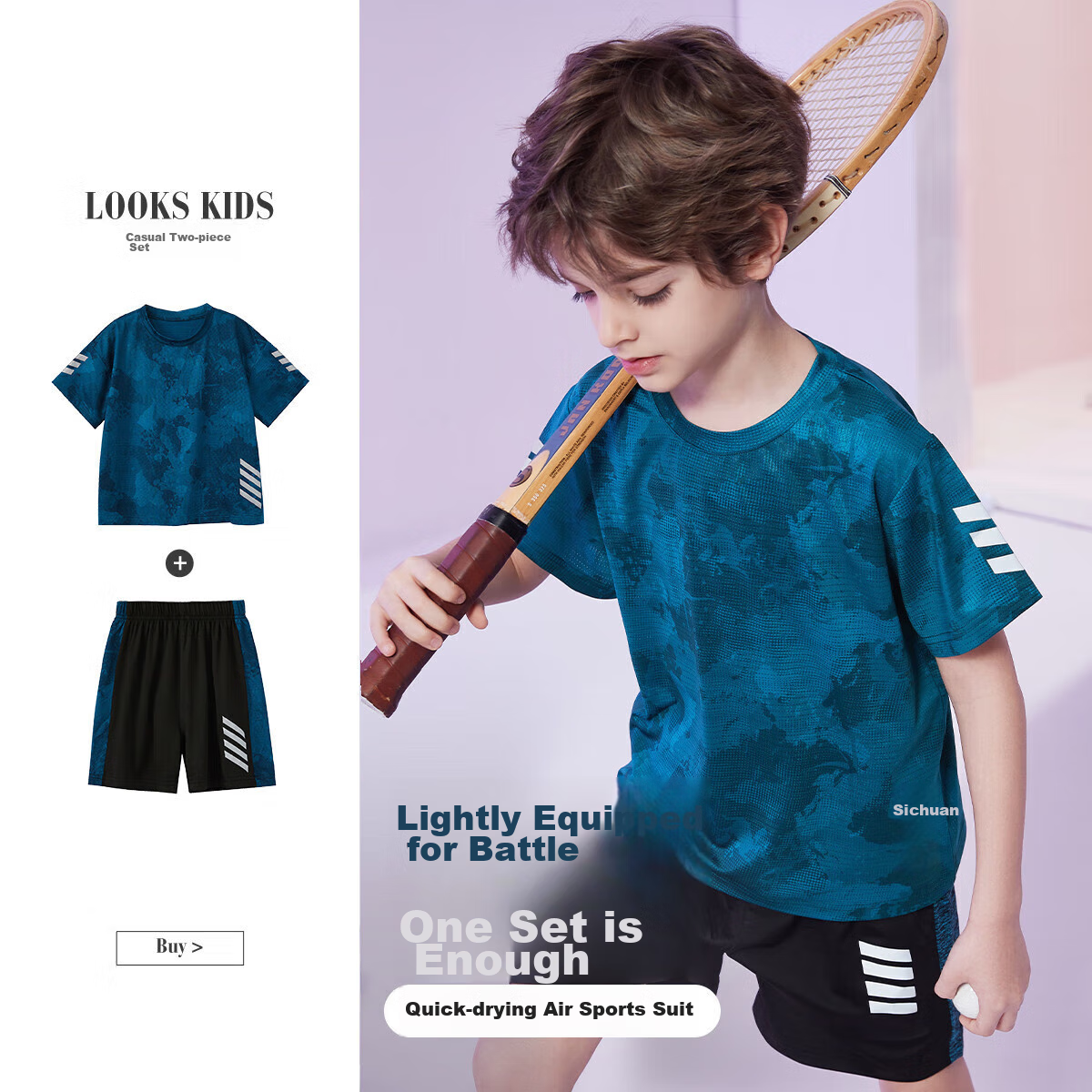 ASK JUNIOR Kids Clothing Boys Summer Thin Breathable Short Sleeve T-Shirt and Shorts Sports Running Two-Piece Tennis Outfit