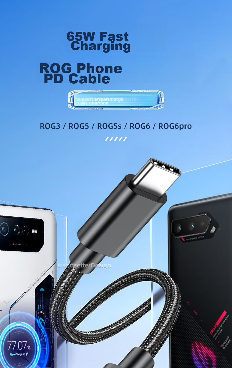 Chaofan Compatible with ASUS ROG9/8/7/6/6Pro/5/5s/5Pro Data Cable, PD Fast Charging 65W, Eye of The Beholder Gaming Phone ROG3, Dual Type-C Charging Cable, 2 Meters Extended 1