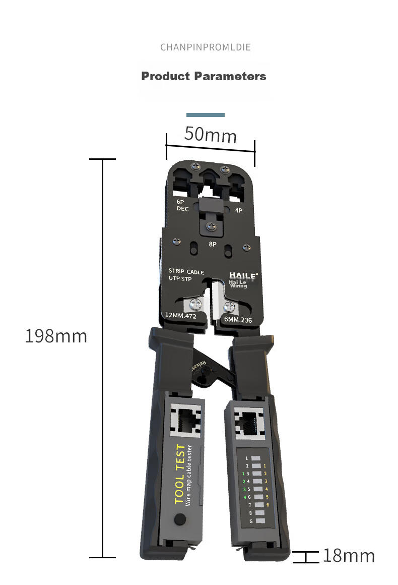 HAILE Network Cable Crimper with Tester Set, RJ45 Connectors, Cat5e/Cat6 Ratchet-Powered Stripping Cutter And Clamp Tester HT-G83T 5