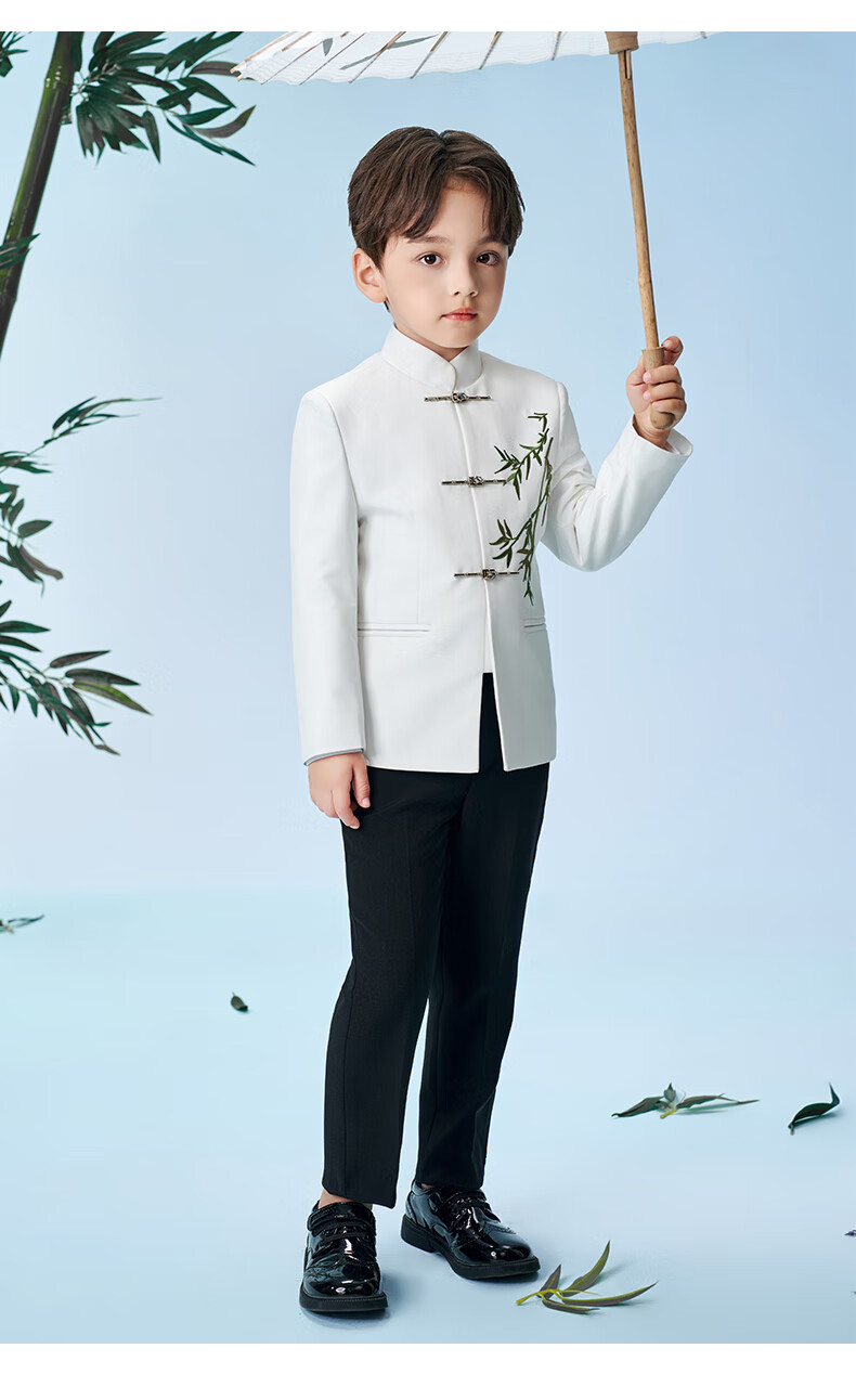 Romon Boys' Zhongshan Suit New Chinese Style Children's Performance Tang Suit Boys' Chinese Style Suit Set White 160 22