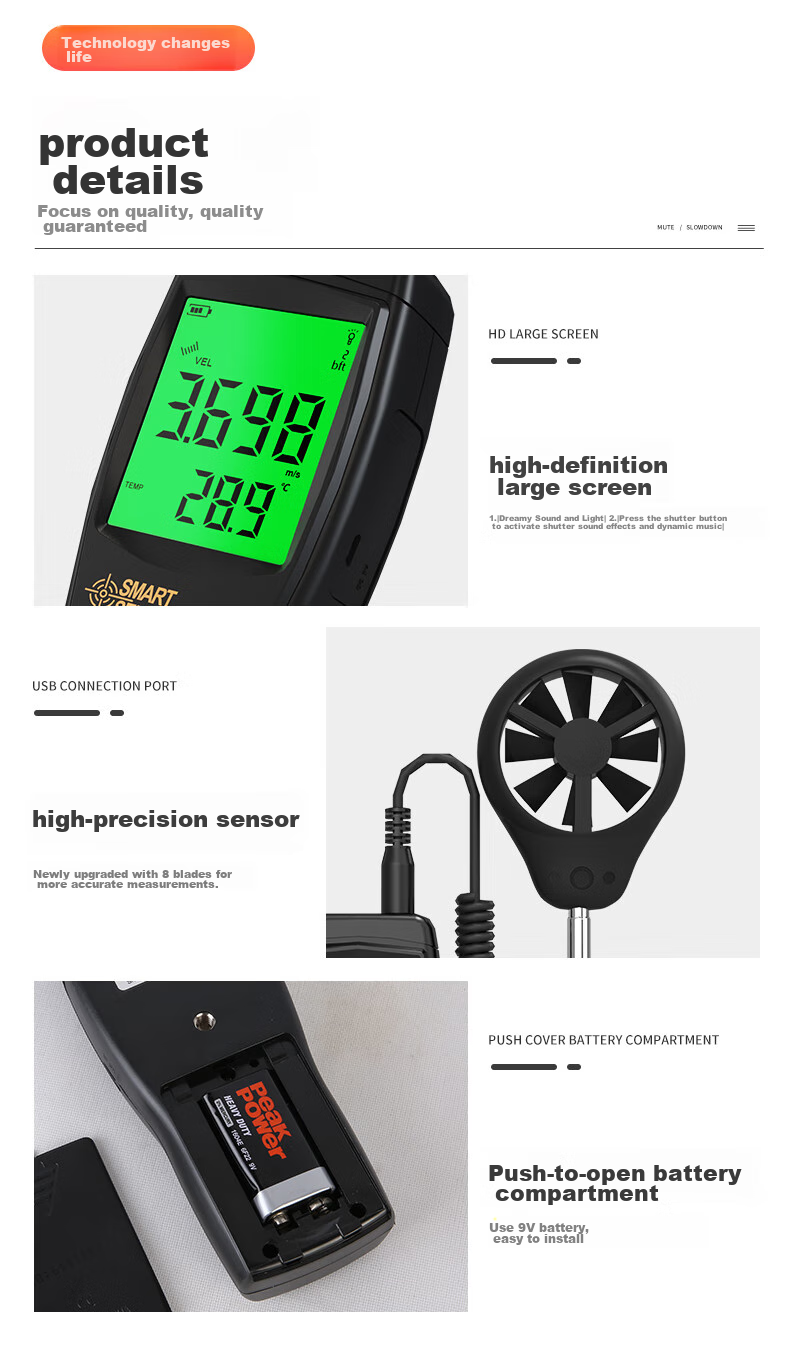 Xima AS8336 Anemometer, Handheld Digital Wind Speed Meter, Wind Speed Measuring Instrument 13