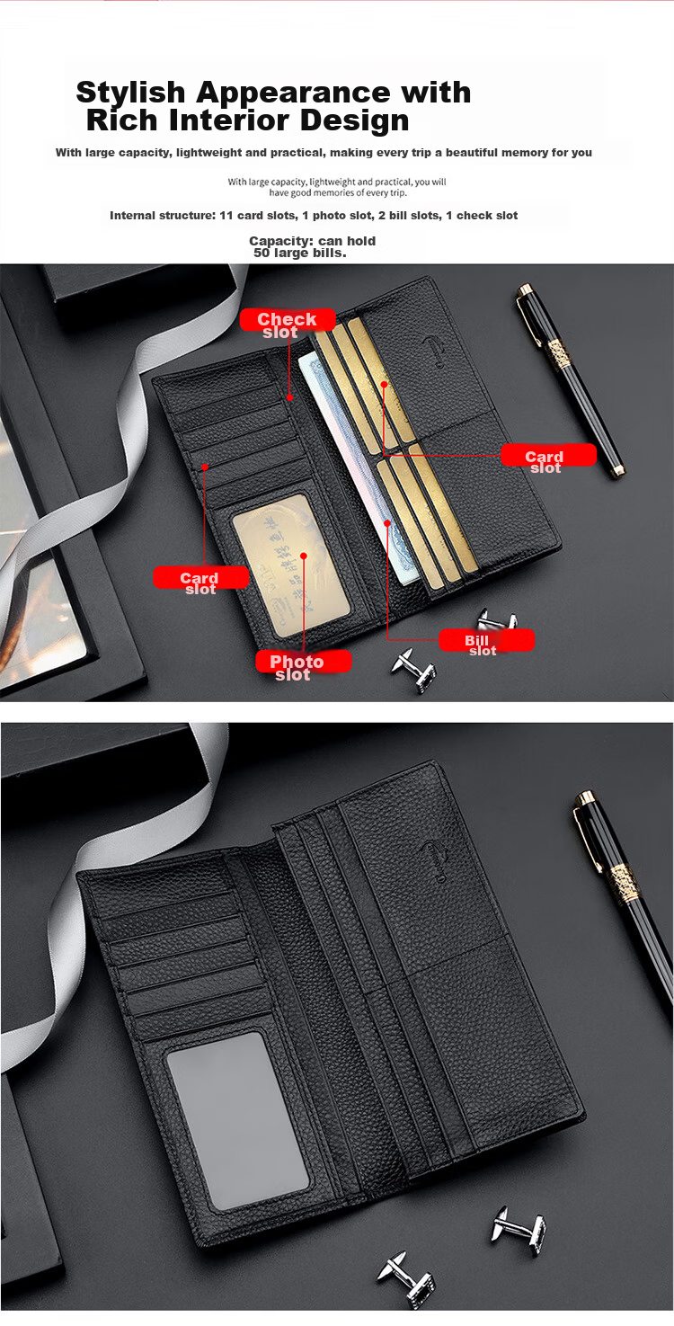 CROCODILE Top-Grain Leather Crocodile Pattern Stylish Men's Long Wallet Vertical Style Billfold Men's Birthday Gift for Boyfriend CT090 7