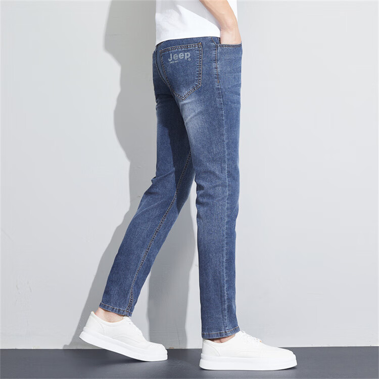 JEEP Jeans for Men, Slim Straight Casual Pants, Trendy Versatile Trousers, Men's Pants 099, Light Blue, Size 30 7