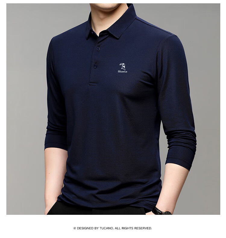 TUCANO Long-Sleeve T-Shirt for Men, Contrasting Color Business Casual Comfortable Polo Collar Undershirt Versatile Top Menswear White XL 10