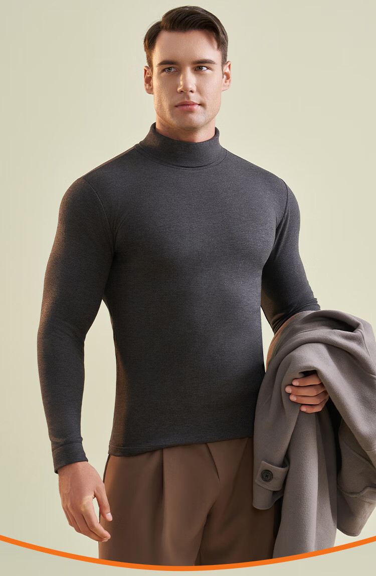 GUJIN Men's Thermal High-Neck Seamless Fleece Lined Silk Wool Base Layer Shirt Outerwear Trendy 12