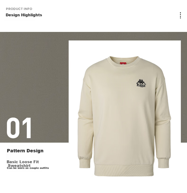 Kappa Pullover Hoodie for Couples, Loose-Fitting Sports Sweatshirt, Casual Round Neck Jacket K0CZ2WT93V Romantic White M 16