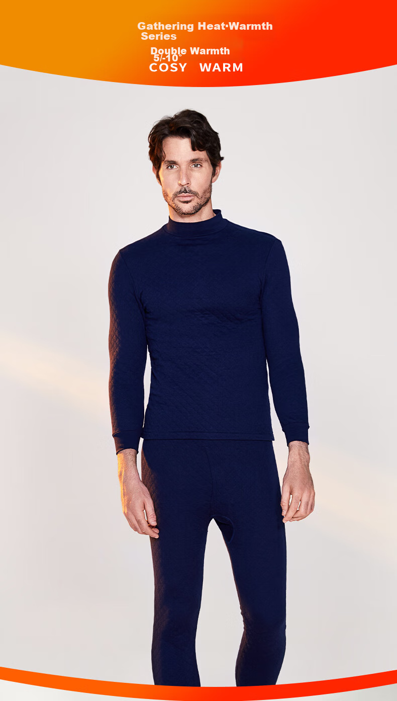 Yiershuang [Half Turtleneck Three-Layer Thickened] 100% Pure Cotton Thermal Underwear for Men And Women, Autumn Top And Bottom Set, Fall/winter 2