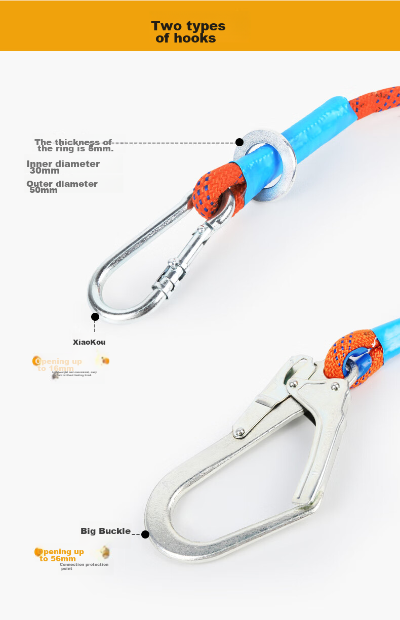 Hongshenghuashun Safety Belt, Safety Rope, High-Altitude Work Escape Lanyard, National Standard Construction Site, 3-Meter Large Hook 4