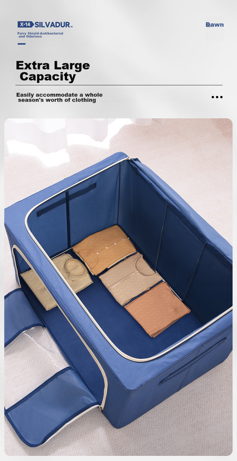 Baicaoyuan Antibacterial Oxford Fabric Storage Box, 36L Moisture-Proof Large Capacity Travel Box, Blue, 2-Pack, Fabric Organizer Box, Clothes And Quilt Storage Container 11
