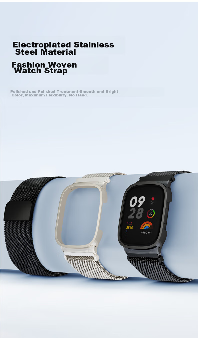 CangHua Compatible with Redmi Watch 3 Strap, Redmi Watch 3 Strap, Sports Edition Watch Strap, Milanese Metal Stainless Steel Replacement Wristband, Black 6