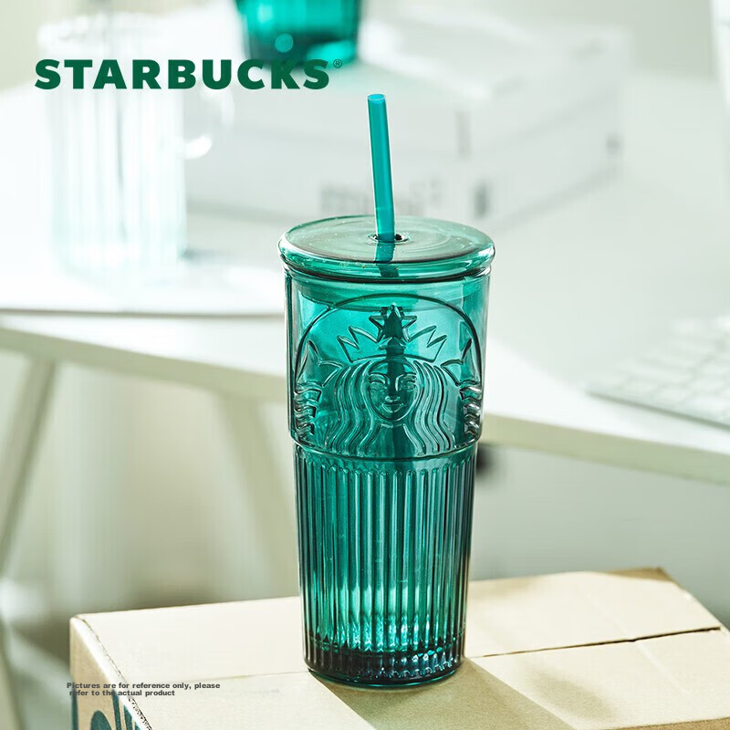 Starbucks Dark Green Goddess Glass Cup, 550ml Straw Cup, Office Retro Cold Water Cup, Holiday Gift