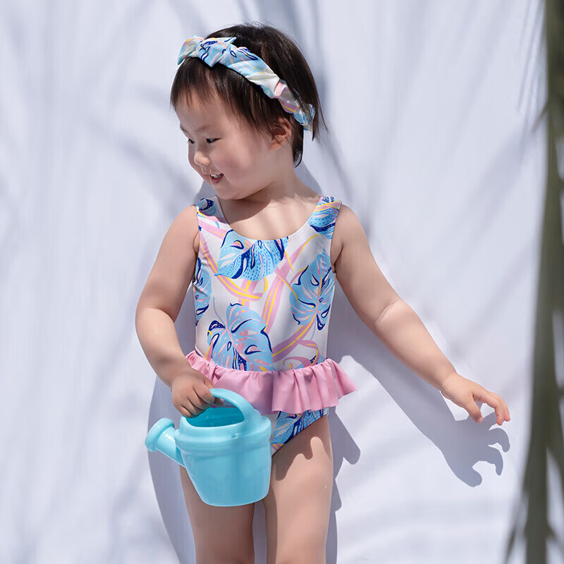 Yizi Children's Swimsuit, One-Piece Swimwear for Girls, Toddler And Baby Hot Spring Swimwear with Hair Tie, EZI20G061, 110cm