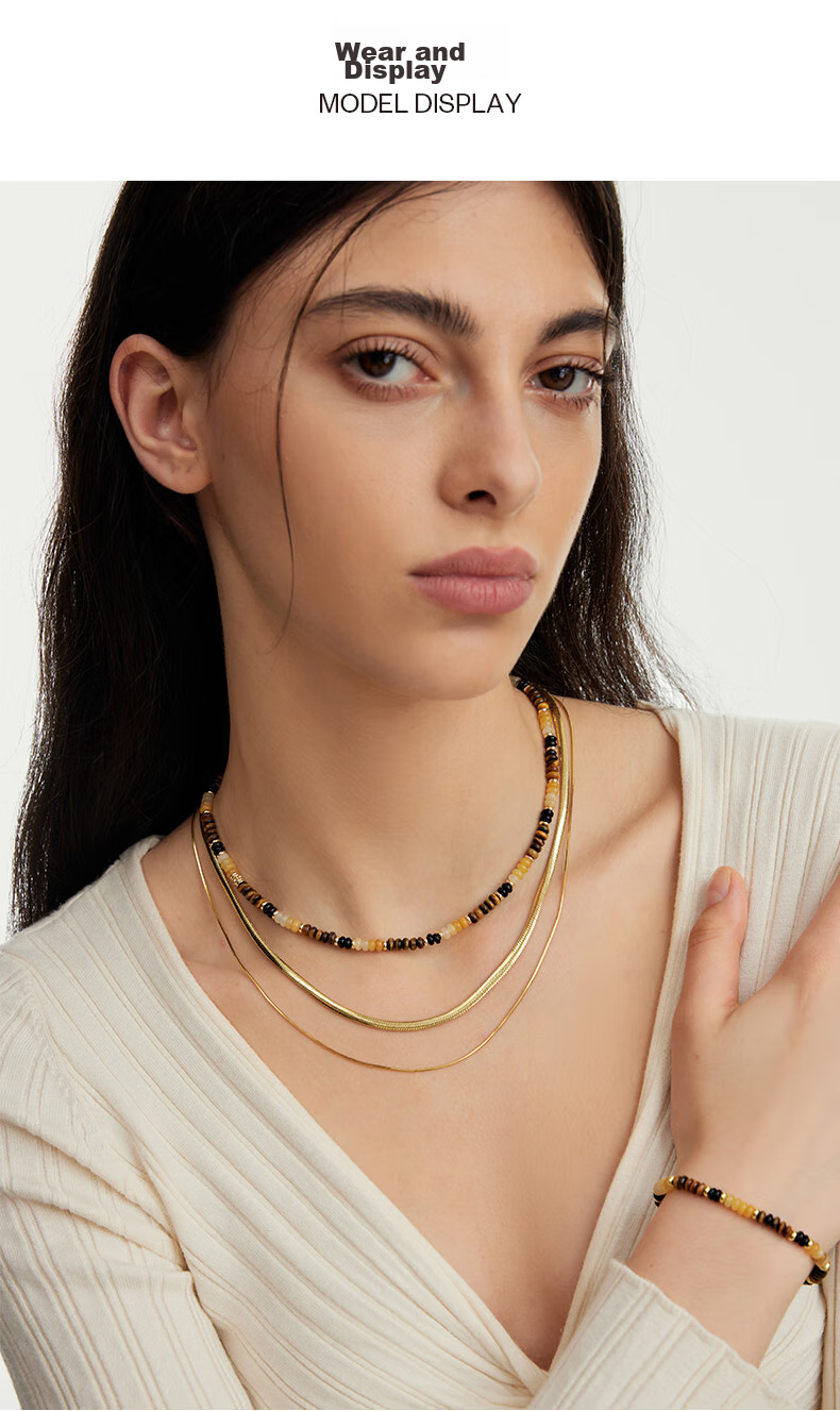 Arsis Free-Style Double Layer Snake Bone Chain Necklace Fashion Necklace Gift for Girlfriend's Birthday, Gold Double Layer Snake Bone Chai 2