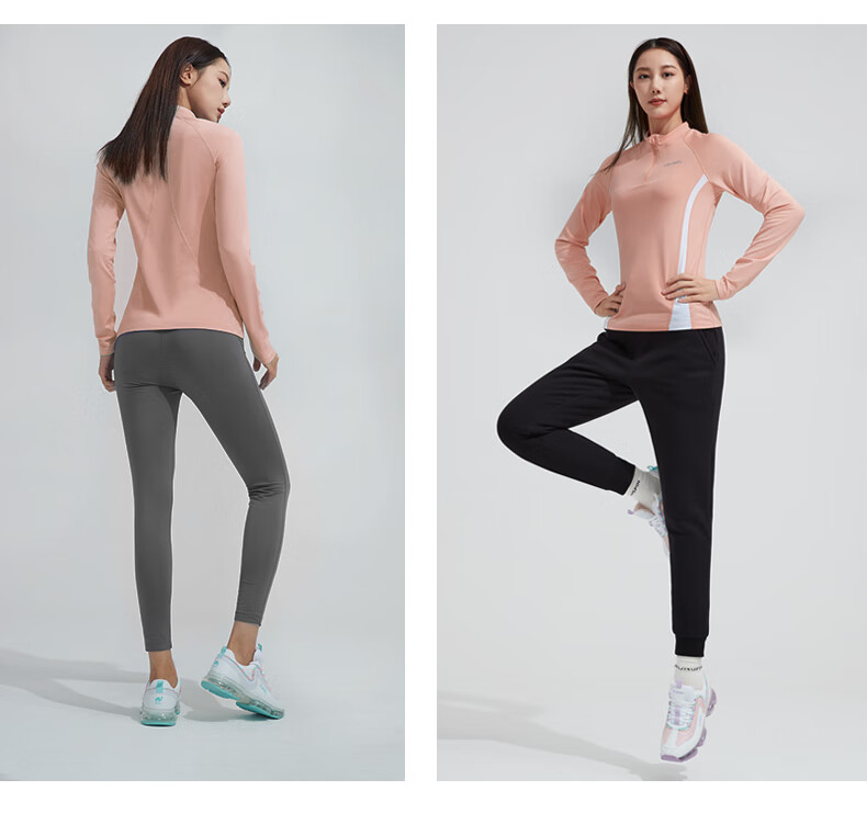 CAMEL Thin Fleece Sports Top for Women, Stand-Up Collar Long Sleeve Running Fitness T-Shirt C1W14L0623 Peach Pink S 32
