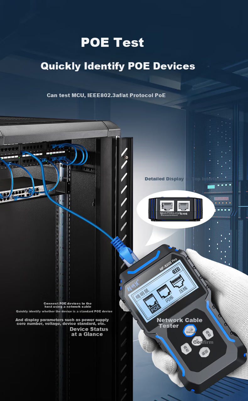 Jingmingshu NF-8209pro Cable Tester, Network Cable Finder, Multifunctional Network Length And Breakpoint Tester, POE Live Wire Tracer, Anti-Interference, Noise-Free 5
