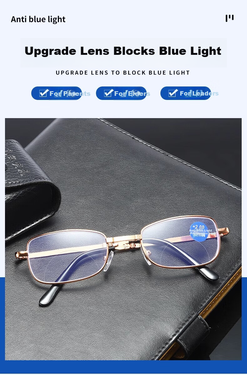 GOGOSOON Reading Glasses for Men, Foldable Portable Anti-Blue Light High Definition Retro Bifocal Multi-Focus Smart Zoom Glasses for Elderly 10