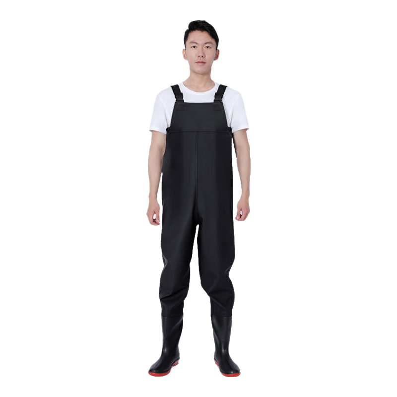 Leyoubaiyi Half-Body Wading Pants, Black, Size 40, One-Piece Men's Waterproof Fishing Pants, Water Waders, Rain Pants, Leather Pants, Overalls