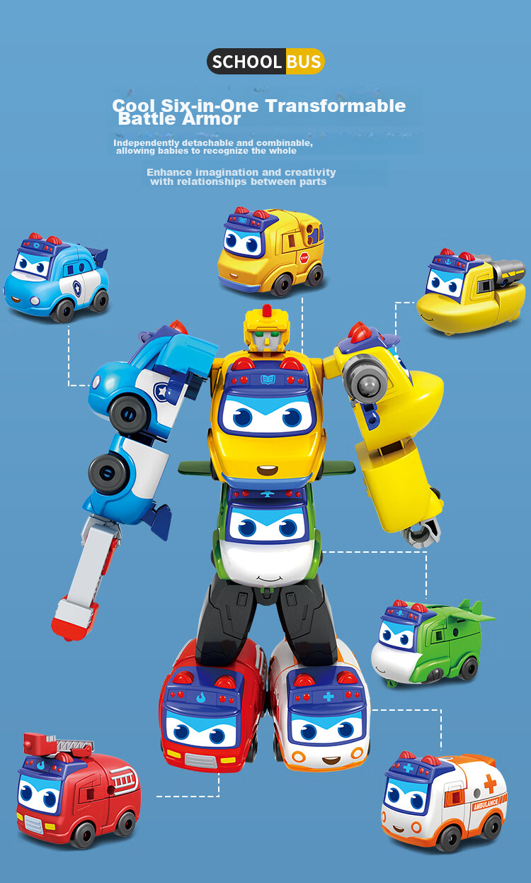 BIG TAYLOR Large Transforming School Bus Gode Children's Toy Robot, Six-In Combination Machine, Birthday Gift for Boys And Girls 6