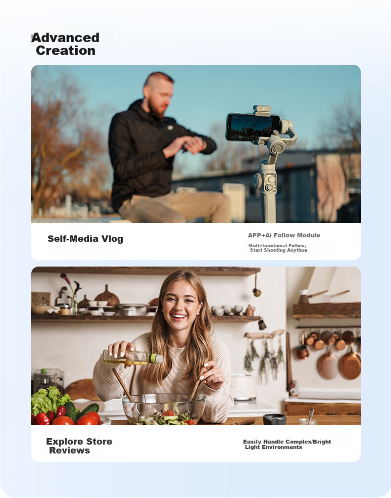 Zhiyun SMOOTH 5E Smartphone Stabilizer, Intelligent AI Precise Tracking, 360-Degree Full-Scene Follow-Up Orthogonal Three-Axis Anti-Shake Gimbal for Live Streaming And Vlog, Standard Versio 4