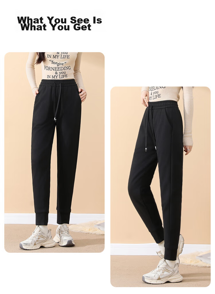 Xiongmaoxiangban Women's down Casual Pants, 2024 Autumn And Winter New Style, Fleece-Lined Thick Cotton Pants, Sports Warm Trousers, High-Waist Tapered Sweatpants 14