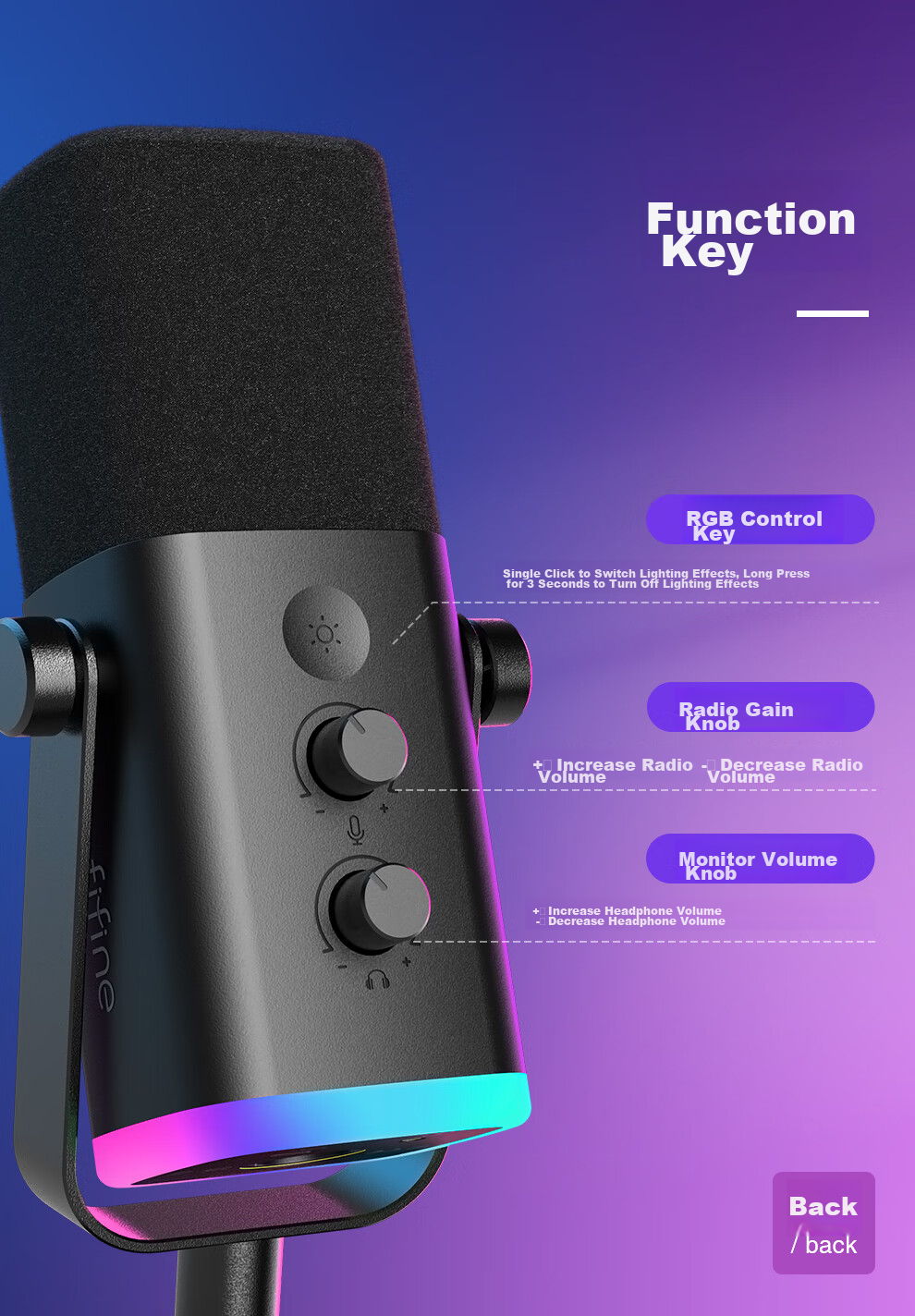 FIFINE Dynamic Noise-Cancelling USB Computer Microphone for Desktop Streamers, Live Streaming, Gaming, Recording, Karaoke, Video Use, with External Sound Card Support, Desktop RGB Microphone, Wired Microphone AM8 Black 12