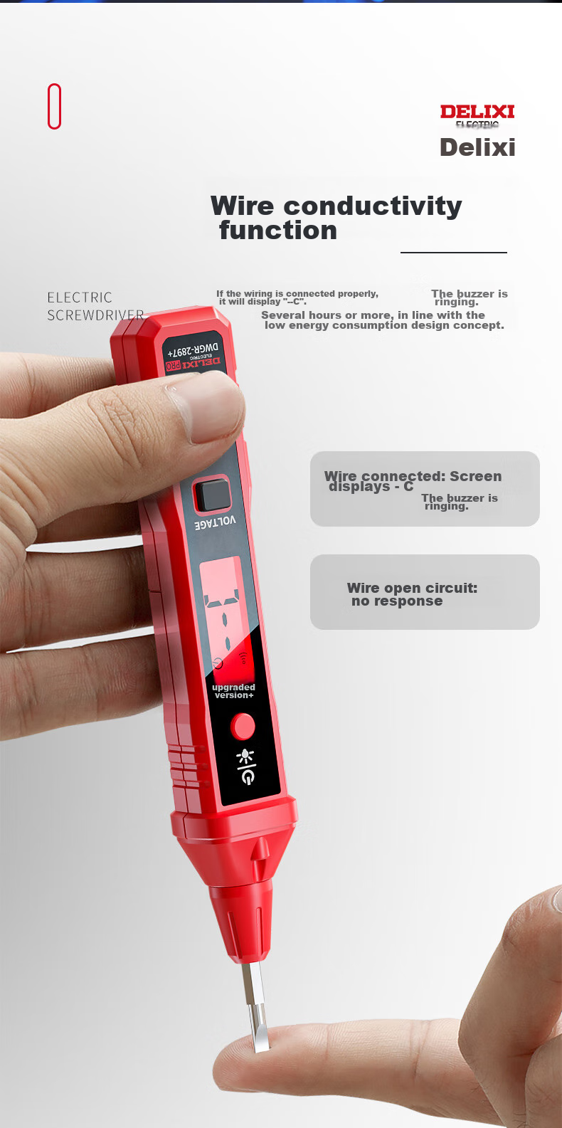 DELIXI Smart Voltage Tester, Multi-Functional Wire Detector with Digital Display, Professional Electrician's Induction Voltage Pe 9