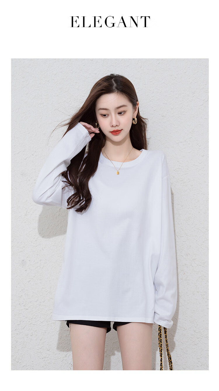 NOME Long-Sleeve T-Shirt for Women, 2024 New Spring And Autumn Style, Pure Cotton Mid-Length Loose Comfortable Base Layer Solid Color Top, Black, XL 8