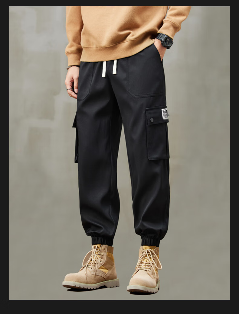 JEEP SPIRIT Men's Cargo Pants, Spring And Autumn Tapered Trousers, Classic Trendy Sweatpants, Loose Casual Pants, Black, Size L 7