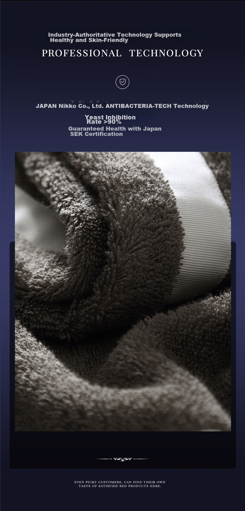 Canasin Five-Star Hotel Pure Cotton Bath Towel, Spliced Antibacterial Absorbent Thick SEK Certified Dark Gray 150*90cm Sports 5