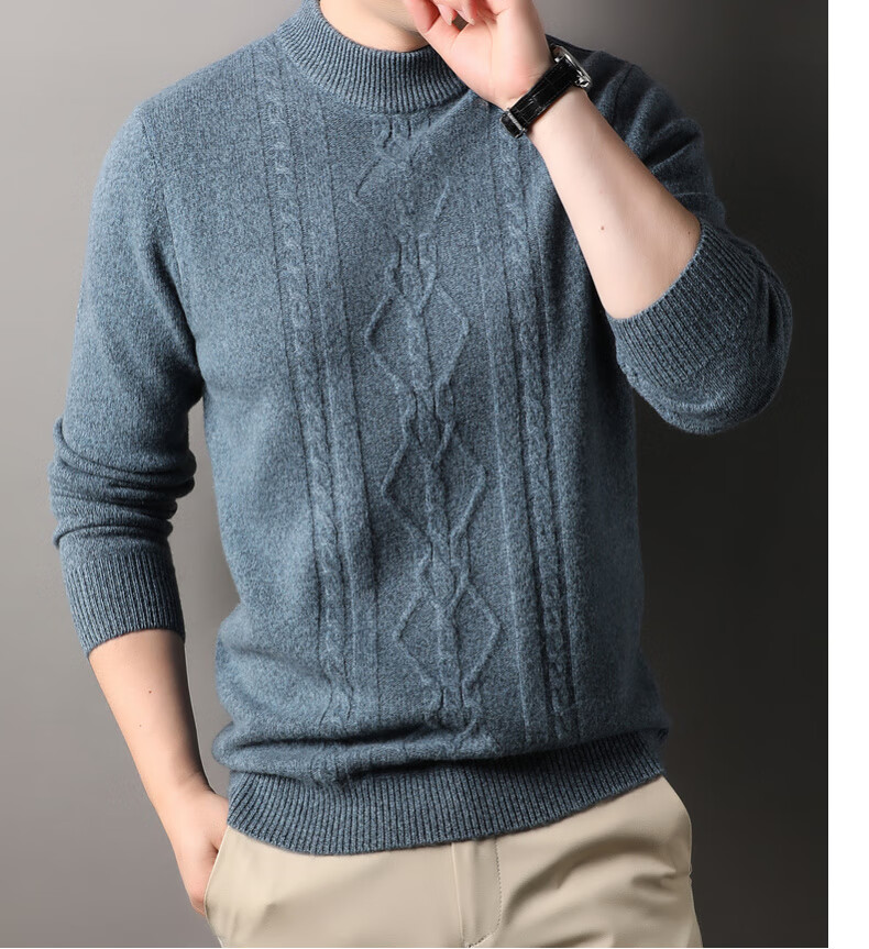 Hengyuanxiang Men's Thickened Wool Sweater Autumn Winter 100% Pure Wool Half Turtleneck Simple Casual Solid Color Knitwear 17