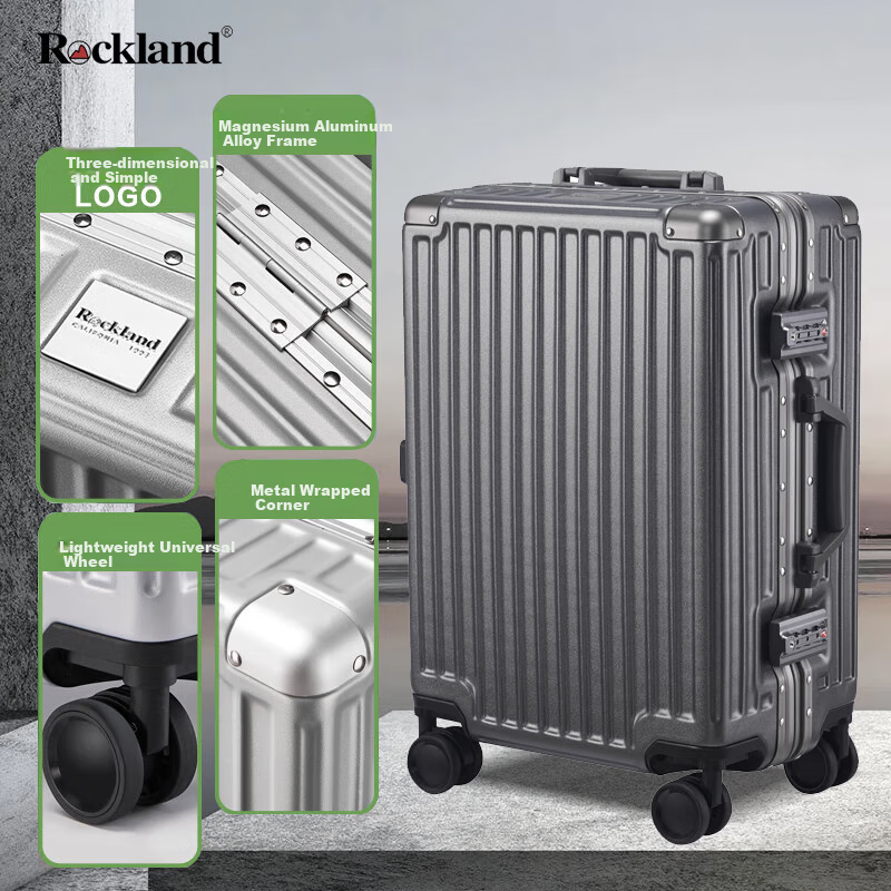 ROCKLAND Luggage Suitcase with Spinner Wheels for Men And Women, Aluminum Frame Trolley Case with Large Capacity And Carry-On Lockable Wheels