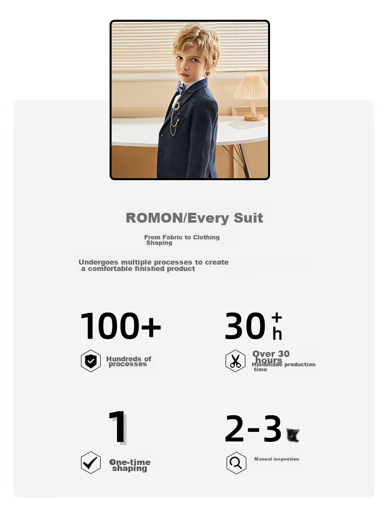 Luomeng Children's Suit Set, Boys' Host Flower Boy Formal Wear for Performances, Blue Plaid Five-Piece Set, Size 170 11