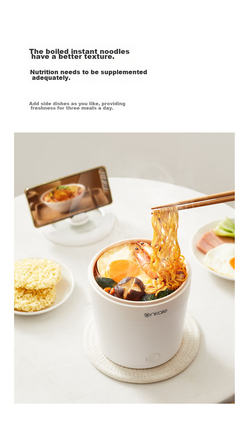 Ankale Multifunctional Pot Electric Cooking Pot 1L for Student Dormitory 1-2 People Mini Hot Pot Noodle Pot Non-Stick Anti-Boil Stir-Fry Steaming Frying Cooking Pot AJL-A101 with Steamer Basket 4