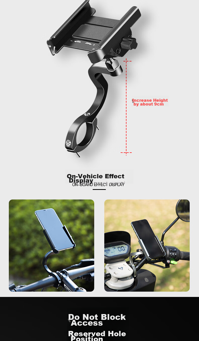 Move Iron Bicycle Phone Holder, Electric Motorcycle Phone Mount, Fixed Riding Navigation Bracket, Heightened Handlebar Style, Black 6