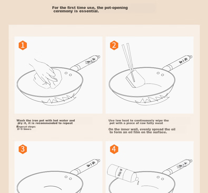 Zhangxiaoquan Uncoated Chinese Stir-Fry Wok, Fine Iron Pot, Hammered Pattern Bottom, Gas Stove Specific Model, 30cm with Lid, C30830300 30
