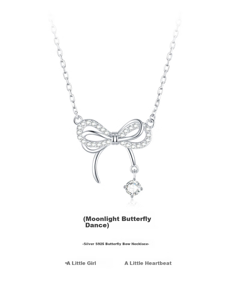 CHOW TAI SENG [Birthday Gift] Butterfly Knot Pure Silver Necklace for Women, Luxurious Niche High-End Collarbone Chain for Girlfriend 2
