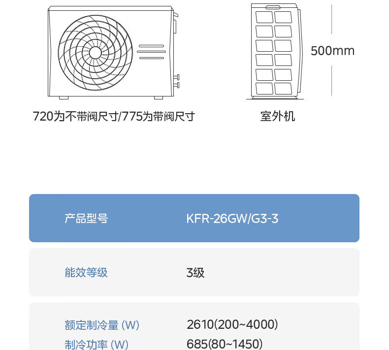 美的（Midea）1匹 新三级能效 变频冷暖 壁挂式空调挂机 卧室空调 KFR-26GW/G3-3 一价无忧5M铜管 企慧购