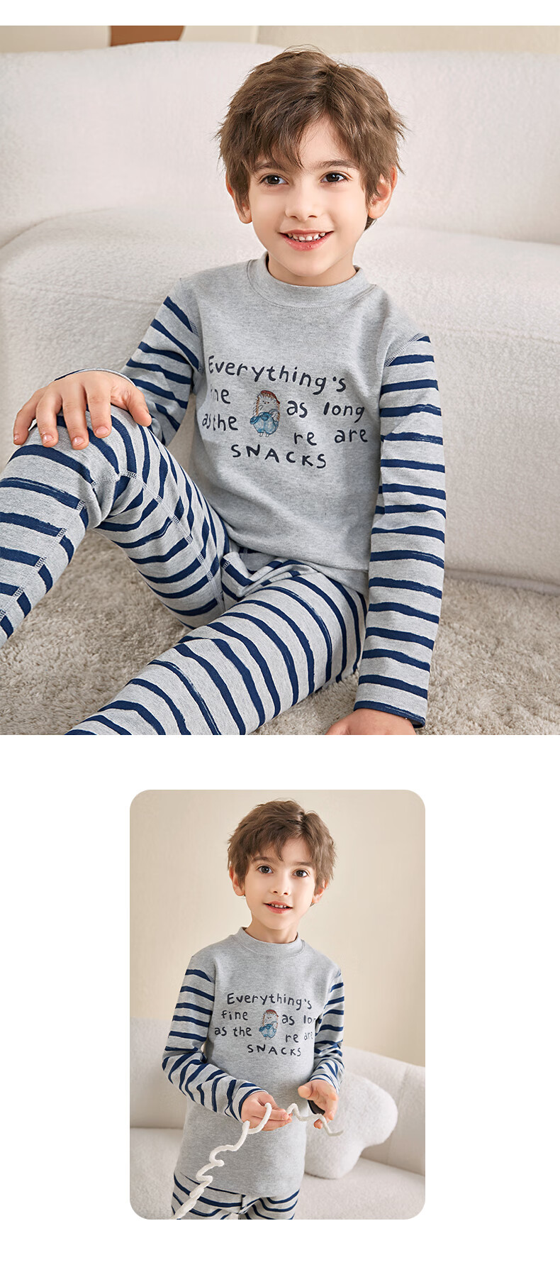 YING BO LUN Boys' Thermal Underwear Set, Thick Warm Autumn And Winter Children's Inner Wear, 80783 Flax Gray, Size 160 14