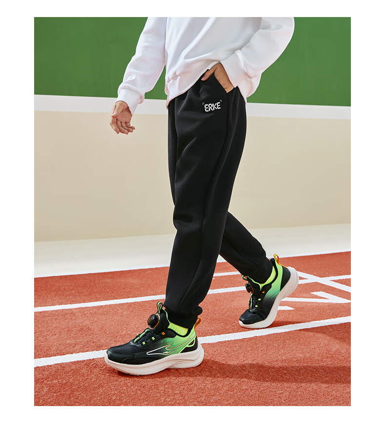 ERKE Kids Unisex Children's Knit Long Pants Sports Pants Black 150 13