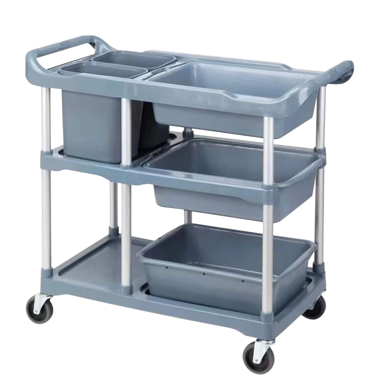 Ourunzhe Multi-Functional Push Cart with Garbage Bins for Hotels, Restaurants And Dining Areas, Includes 2 Garbage Bins And 3 Bowls