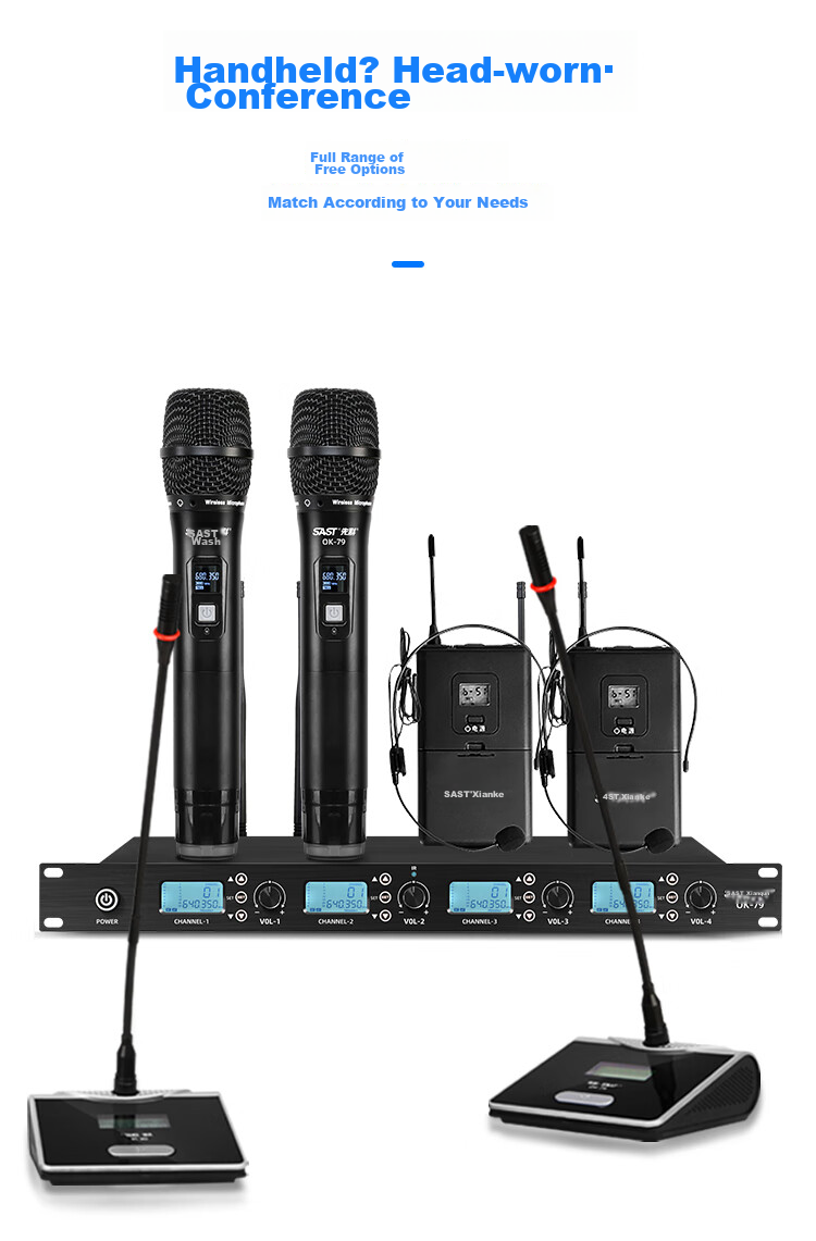 SAST OK-79 Wireless Microphone System with One Transmitter And Four Receivers, Handheld Teaching Microphone, U-Segment Microphone for Engineering Meetings And Large Conferences, Dynamic Microphone for Conference Rooms 3