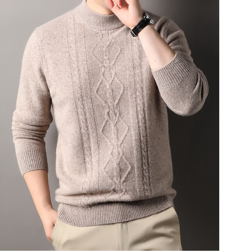 Hengyuanxiang Men's Thickened Wool Sweater Autumn Winter 100% Pure Wool Half Turtleneck Simple Casual Solid Color Knitwear 22