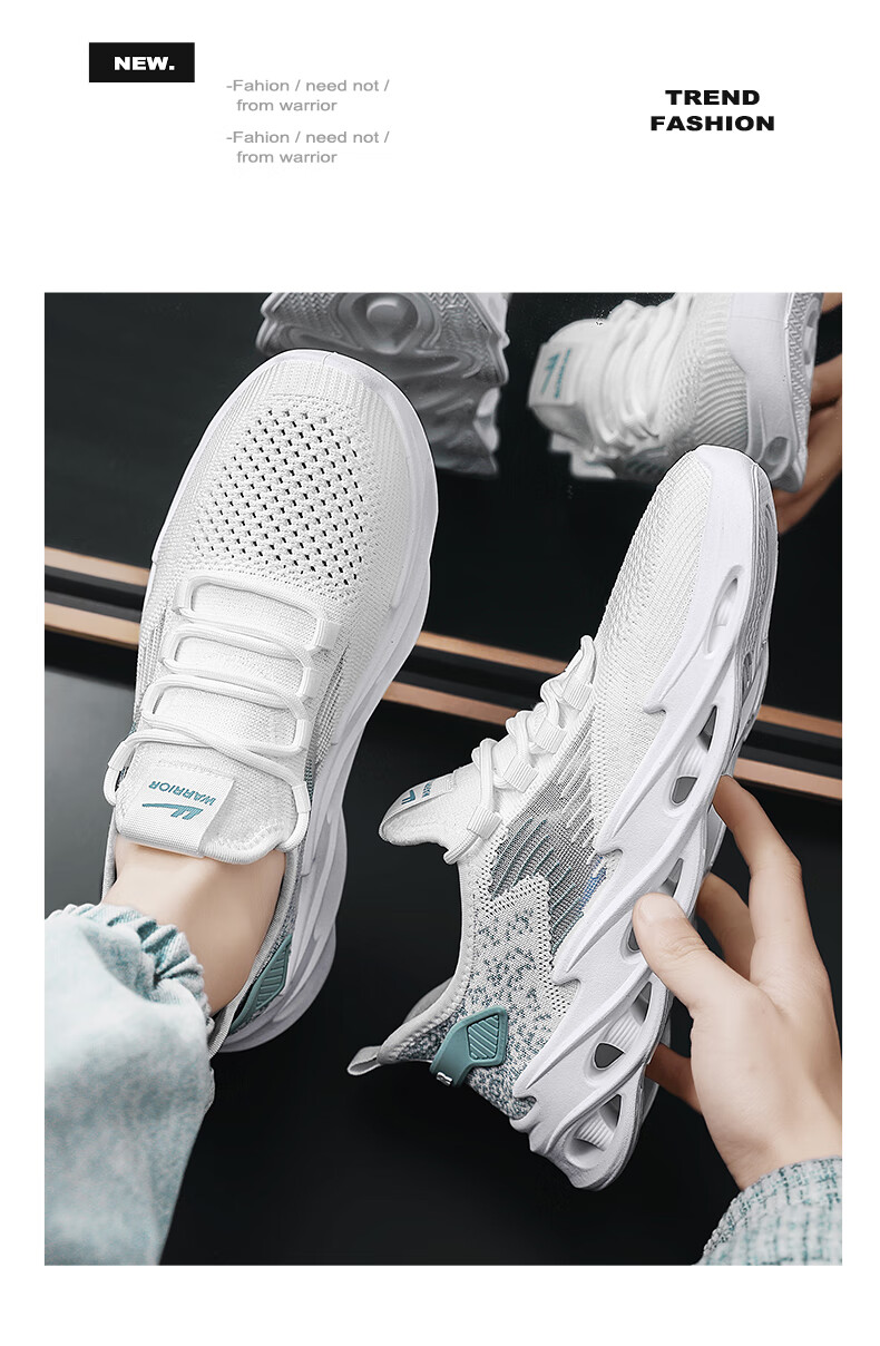 Warrior Official Men's Flyknit Shoes 2026 Summer New Mesh Lightweight Sports Shoes White Size 40 6