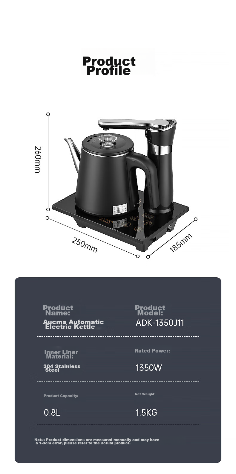 AUCMA Automatic Water-Boiling Electric Kettle, Tea Maker, Electric Tea Stove, Kung Fu Tea Set, Tea Table All-In Machine, Tea Brewing, Double-Layer Insulation, Anti-Scalding, 304 Stainless Steel Water Boiler, 0.8L Electric Kettle J11 18